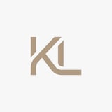 KL monogram logo in tan and beige on light background