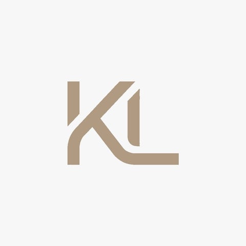 KL monogram logo in tan and beige on light background